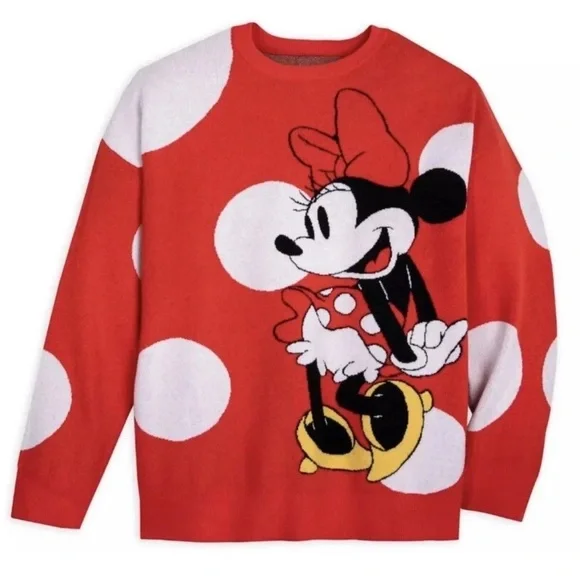 Disney Minnie Mouse Sweater Red White Polka Dots PLUS SIZE 2X Pullover Knit NWT - Picture 3 of 11
